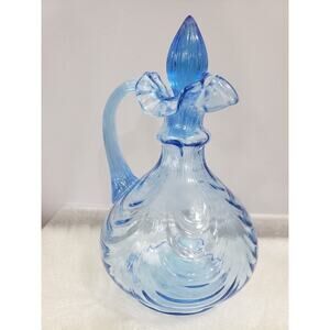 Fenton Salem Blue Drapery Cruet‎ Decanter MCM Vanity Boudoir Grandma Chic Glass